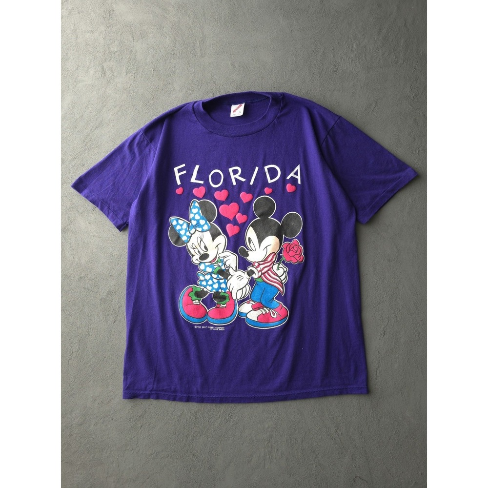 Vintage 90s Florida Mickey Mouse Minnie Mouse Purple Jerzees T-shirt L USA Made
